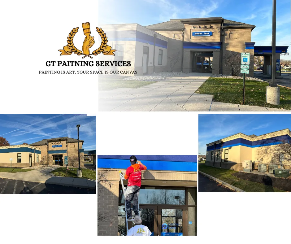 Freshly painted commercial bank branch exterior