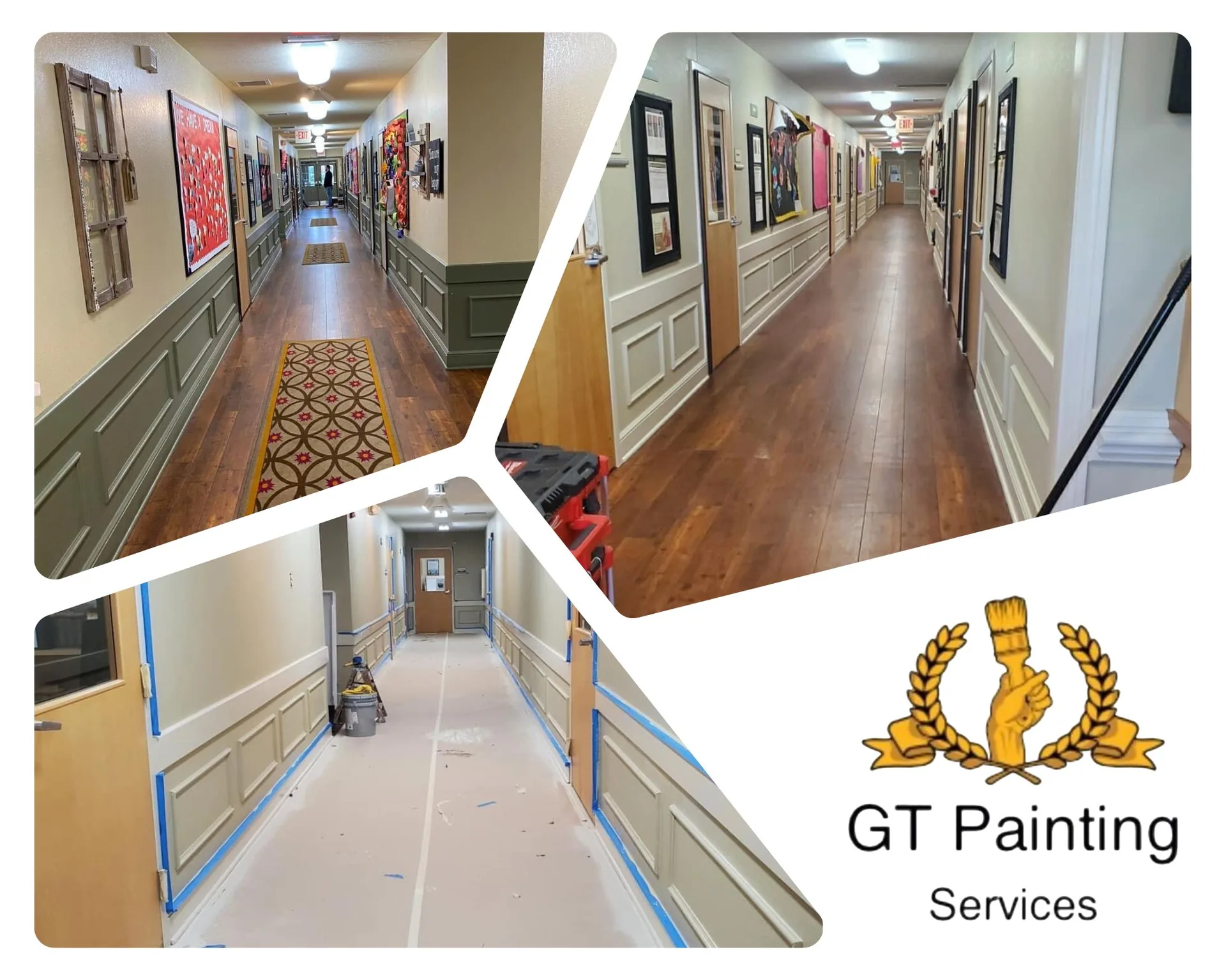 Freshly painted daycare interior hallway