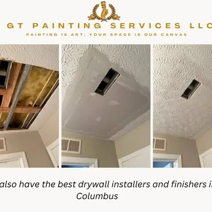 Ceiling drywall repair before, during, and after