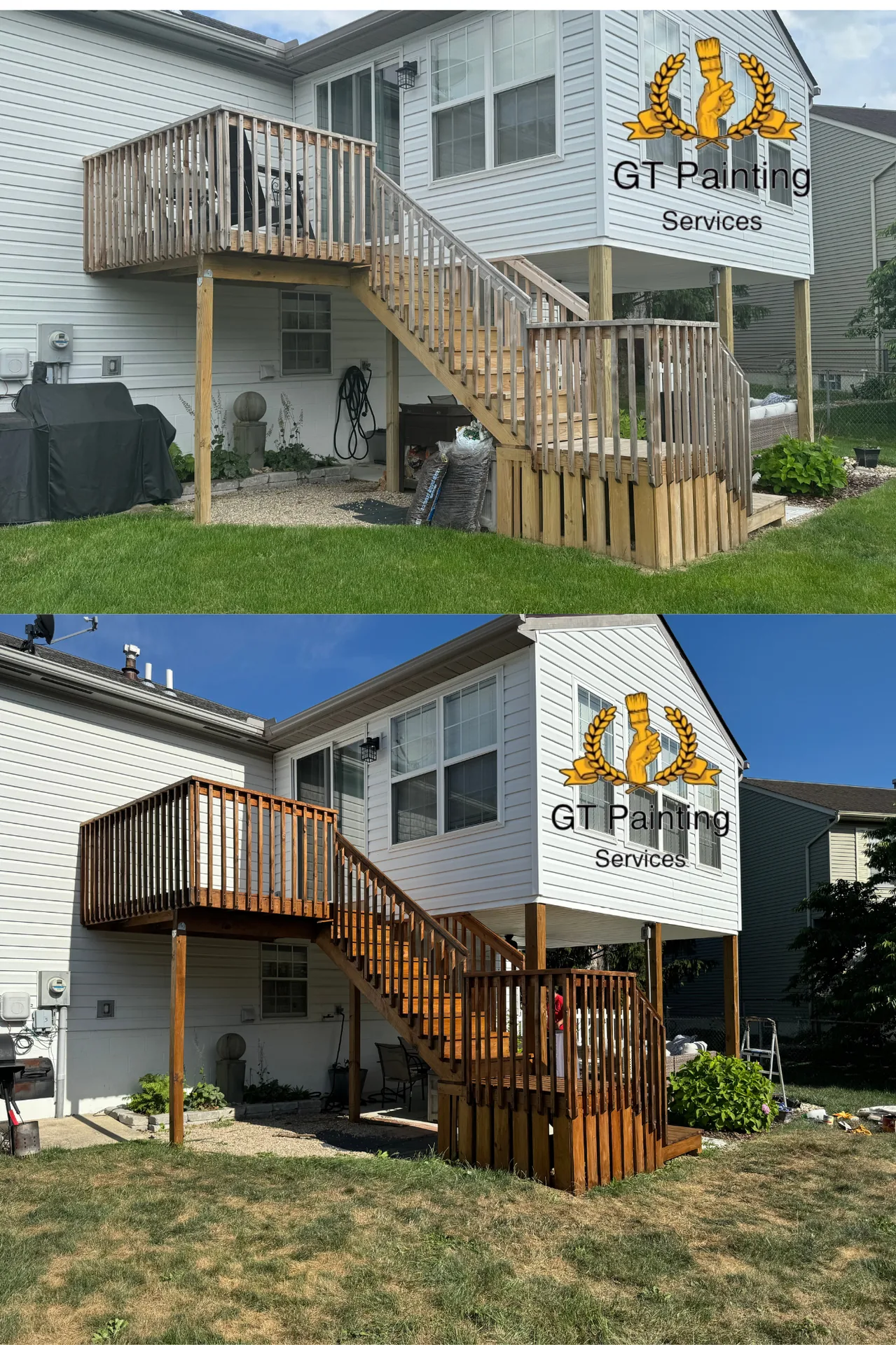 Deck staining before and after